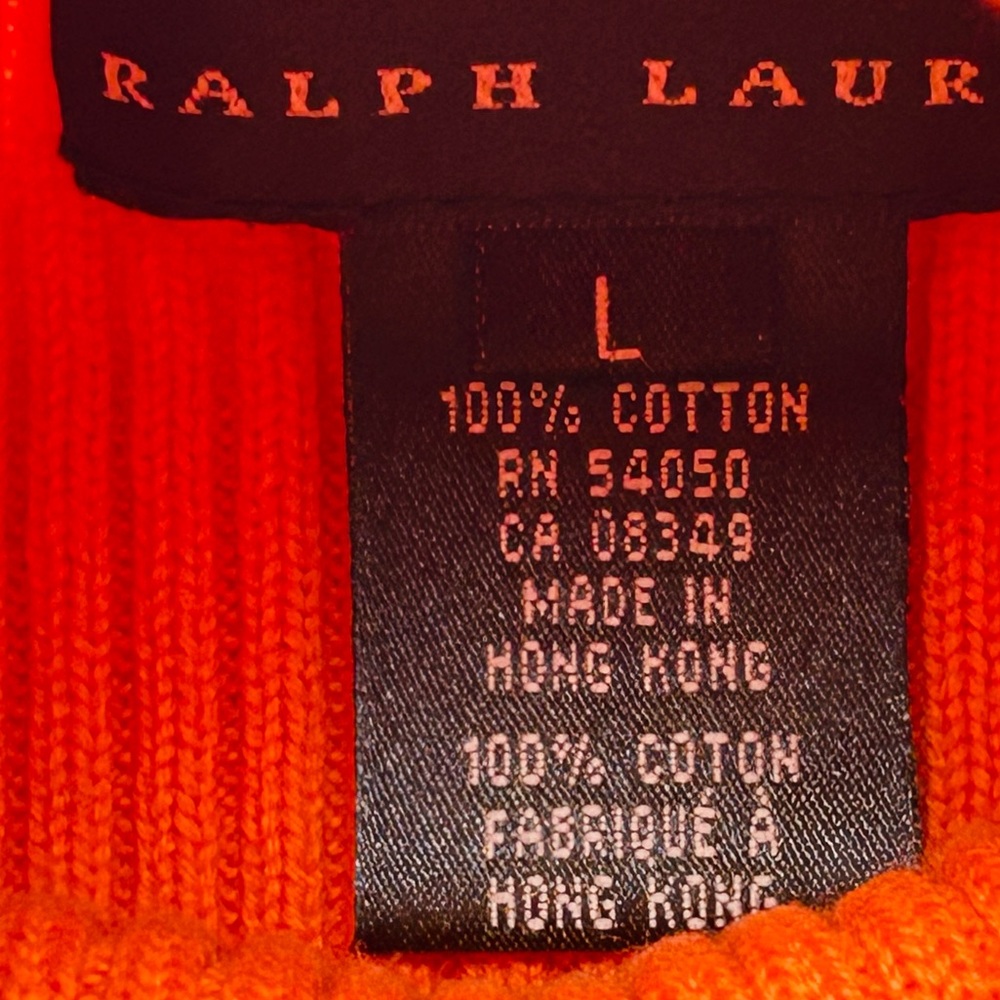 VTG Lauren Ralph Lauren Orange 🍊 Rib Knit Turtleneck Large - Picture 7 of 10